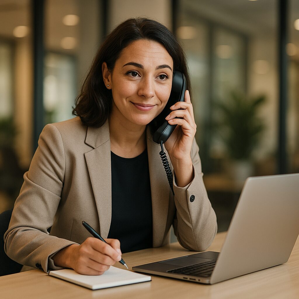 Customer service professional communicating reassuringly on phone